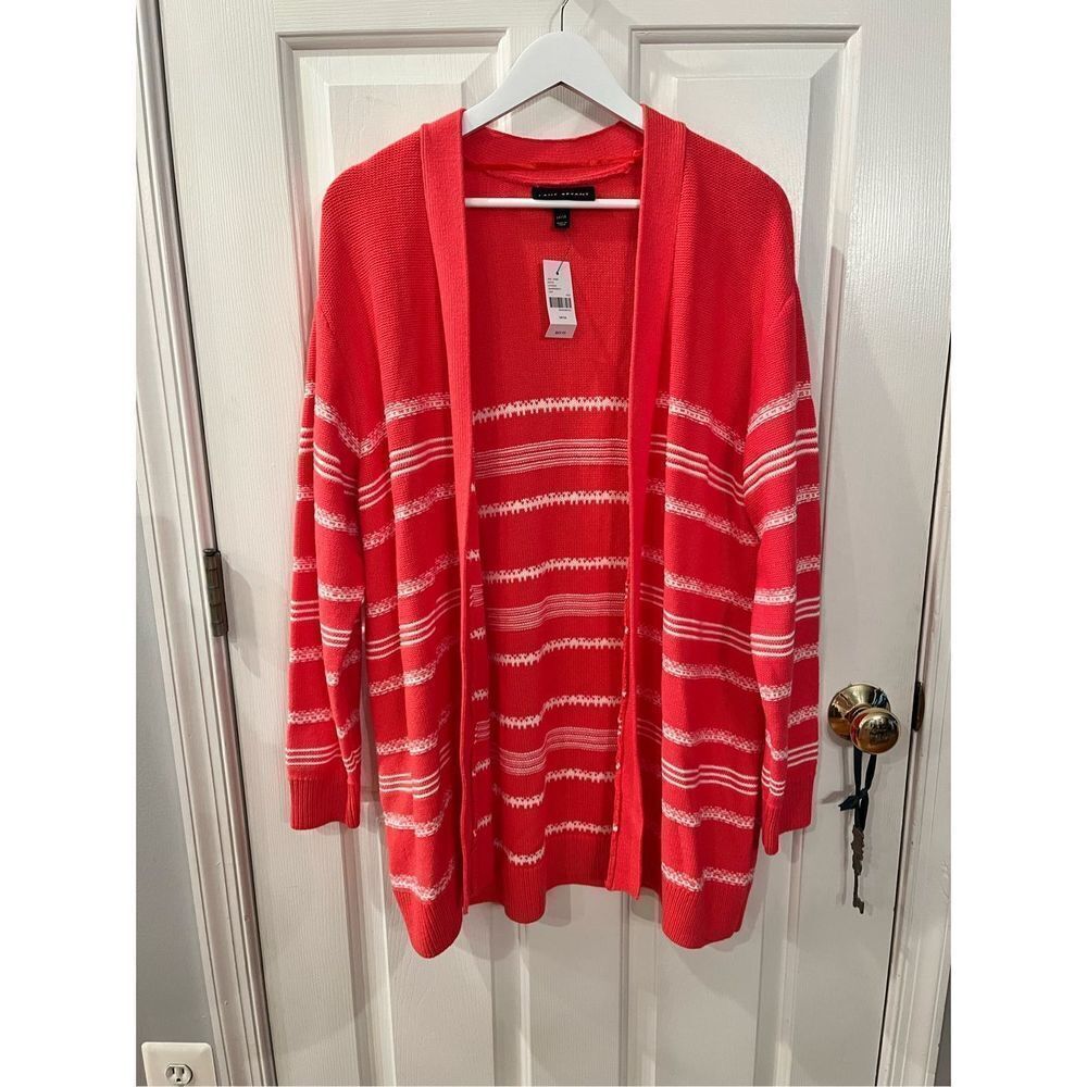 Lane Bryant Pink & White Stripe Open Front Cardigan Sweater sz 14/16 NWT